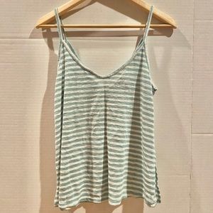 Forever21 Striped White and Teal Flowy Tank Top